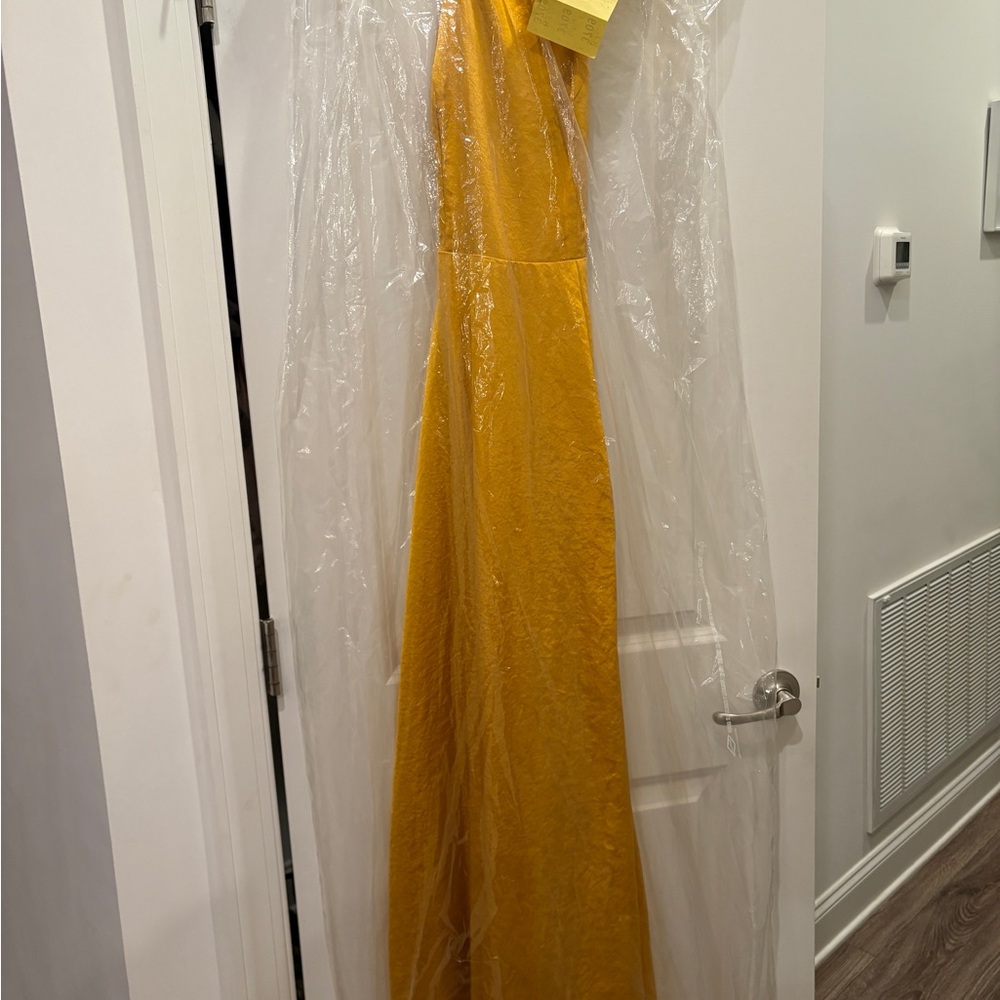 Lulus Total Beauty Golden Yellow Satin Backless Maxi Dress / S